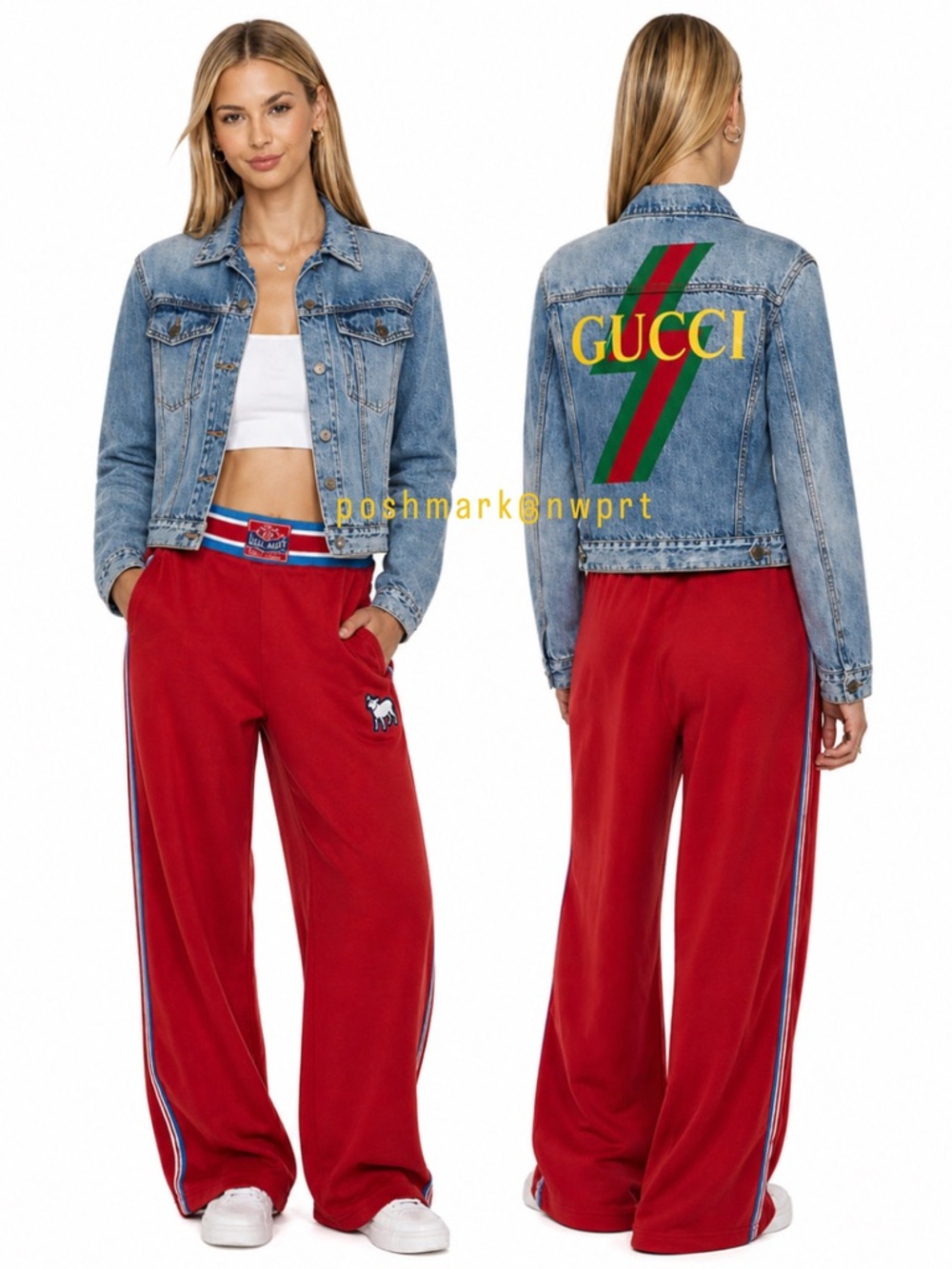 NWT ⚡️ GUCCI Denim Jacket Bolt Graphic Logo Cropped Blue Jean 38 XS S 0 2 4